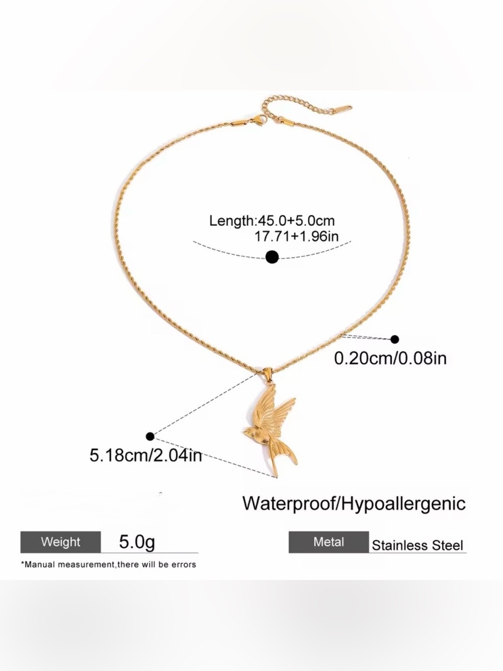 Dove Pendant Necklace Ring Earring Waterproof Tarnish Free - Picture 4 of 10